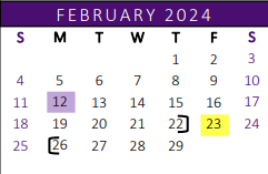 District School Academic Calendar for Garza Middle School for February 2024