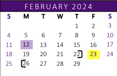 District School Academic Calendar for North Bridge Elementary for February 2024