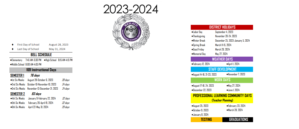 District School Academic Calendar Key for Memorial Elementary