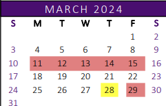 District School Academic Calendar for Memorial Elementary for March 2024