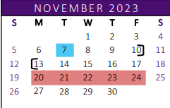 District School Academic Calendar for Garza Middle School for November 2023