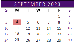 District School Academic Calendar for Cuellar Middle School for September 2023