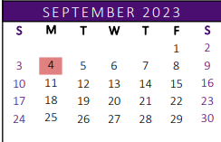 District School Academic Calendar for Garza Middle School for September 2023