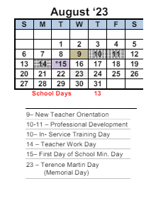 District School Academic Calendar for Ford Elementary for August 2023