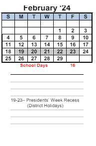 District School Academic Calendar for Sigma Continuation High for February 2024