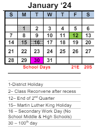 District School Academic Calendar for Fairmont Elementary for January 2024