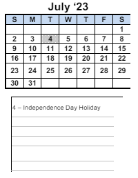District School Academic Calendar for Transition Learning Center for July 2023