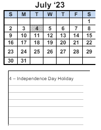 District School Academic Calendar for De Anza Senior High for July 2023