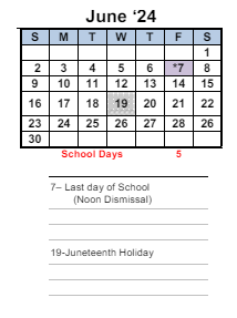 District School Academic Calendar for Transition Learning Center for June 2024