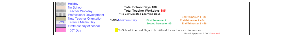 District School Academic Calendar Key for Transition Learning Center