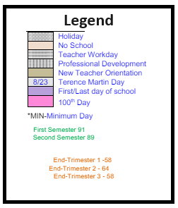 District School Academic Calendar Legend for King Elementary