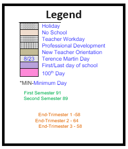 District School Academic Calendar Legend for Valley View Elementary