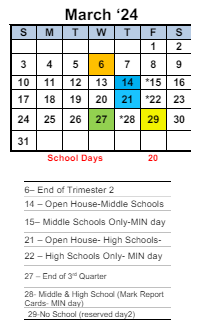 District School Academic Calendar for Kappa Continuation High for March 2024