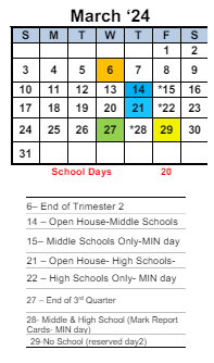 District School Academic Calendar for Vista High (alt) for March 2024