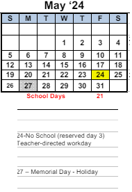 District School Academic Calendar for Transition Learning Center for May 2024