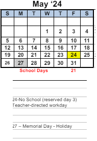 District School Academic Calendar for Grant Elementary for May 2024