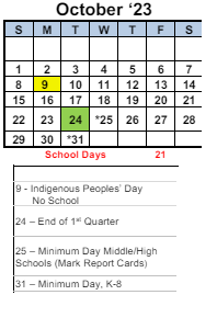 District School Academic Calendar for Valley View Elementary for October 2023