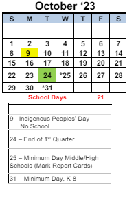 District School Academic Calendar for Transition Learning Center for October 2023
