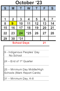 District School Academic Calendar for Stege Elementary for October 2023