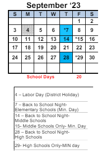 District School Academic Calendar for Shannon Elementary for September 2023