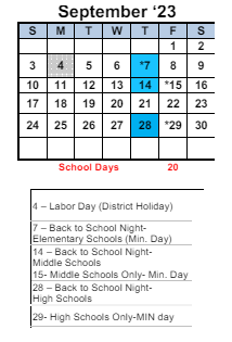 District School Academic Calendar for Transition Learning Center for September 2023