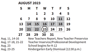 District School Academic Calendar for Crestview Elementary School for August 2023