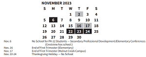 District School Academic Calendar for Crestview Elementary School for November 2023