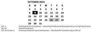 District School Academic Calendar for Crestview Elementary School for October 2023