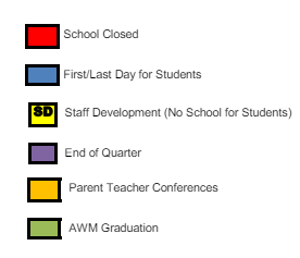 District School Academic Calendar Legend for East Junior High School