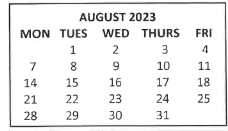 District School Academic Calendar for Juniper Park for August 2023