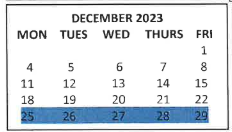 District School Academic Calendar for Juniper Park for December 2023