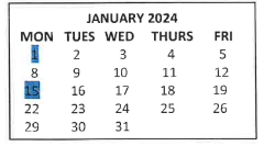 District School Academic Calendar for Juniper Park for January 2024