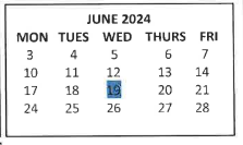 District School Academic Calendar for Juniper Park for June 2024