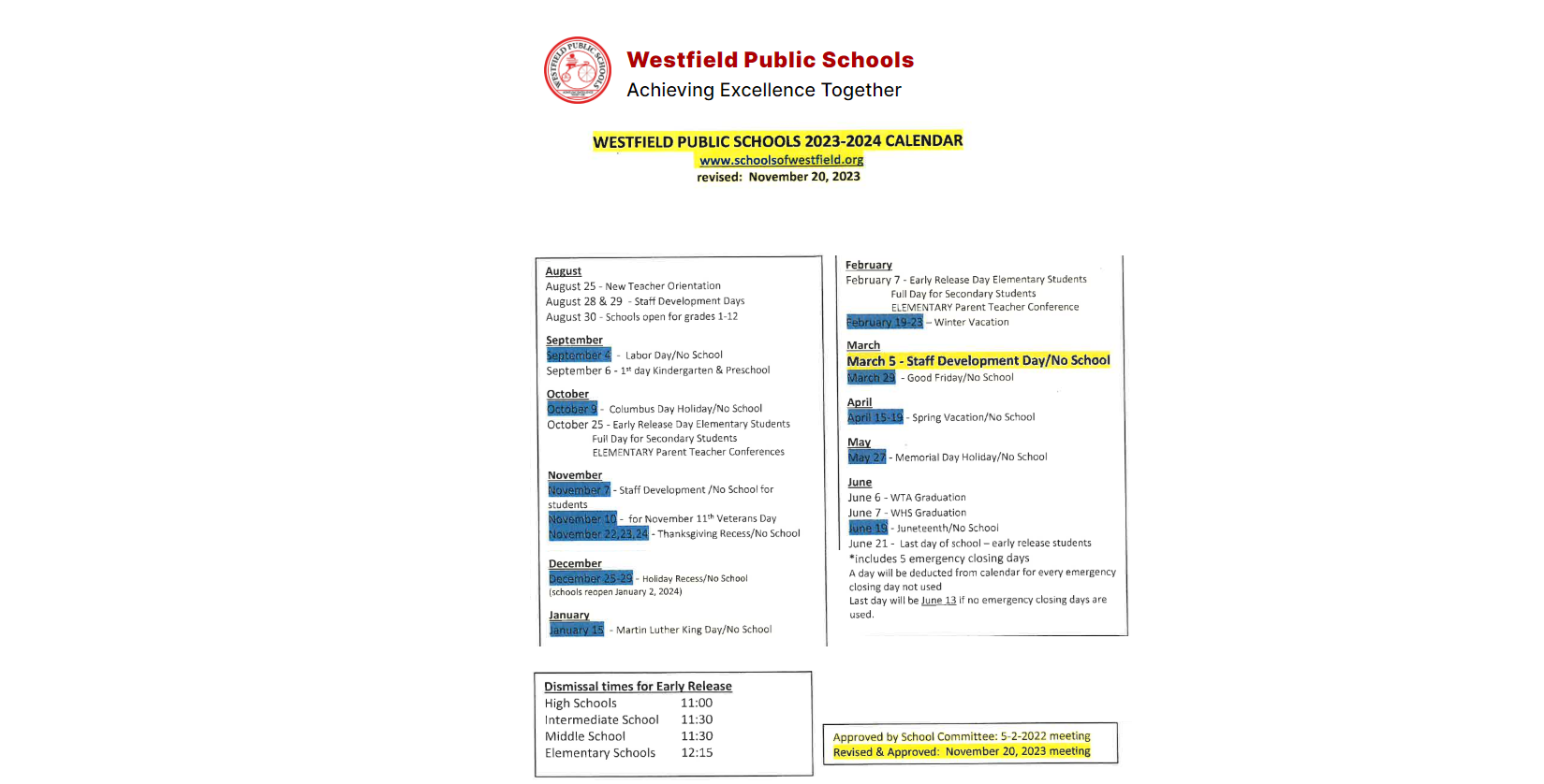 District School Academic Calendar Key for Juniper Park