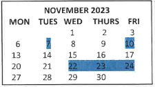 District School Academic Calendar for Juniper Park for November 2023