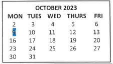District School Academic Calendar for Juniper Park for October 2023