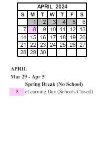 District School Academic Calendar for Maple Glen Elementary for April 2024