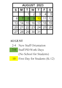 District School Academic Calendar for Maple Glen Elementary for August 2023