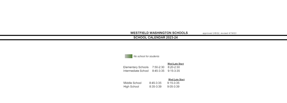 District School Academic Calendar Key for Maple Glen Elementary