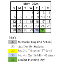 District School Academic Calendar for Maple Glen Elementary for May 2024