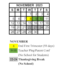 District School Academic Calendar for Maple Glen Elementary for November 2023