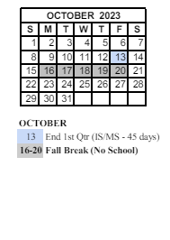 District School Academic Calendar for Maple Glen Elementary for October 2023