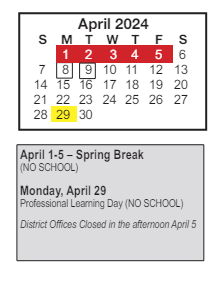 District School Academic Calendar for Carl A Swanson Elementary Sch for April 2024