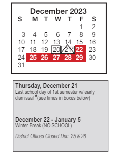 District School Academic Calendar for Carl A Swanson Elementary Sch for December 2023
