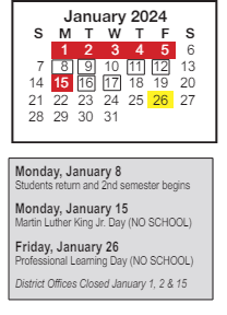District School Academic Calendar for Carl A Swanson Elementary Sch for January 2024