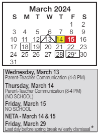 District School Academic Calendar for Carl A Swanson Elementary Sch for March 2024
