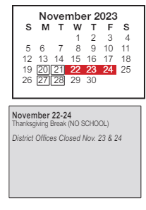 District School Academic Calendar for Carl A Swanson Elementary Sch for November 2023