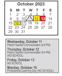 District School Academic Calendar for Carl A Swanson Elementary Sch for October 2023