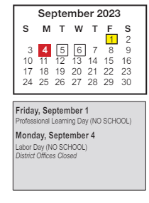 District School Academic Calendar for Carl A Swanson Elementary Sch for September 2023
