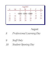 District School Academic Calendar for Westview Elementary School for August 2023